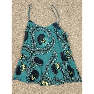 LOFT Petites SP Teal Floral Rayon Camisole Tank Top Adjustable Straps